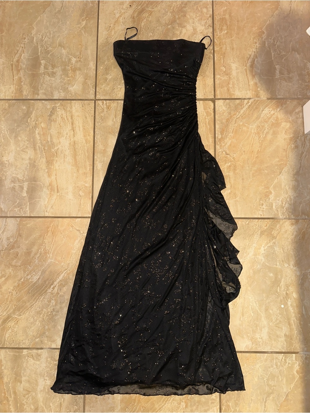 Y2K Black City Triangles Strapless Glitter Maxi Dress Size S